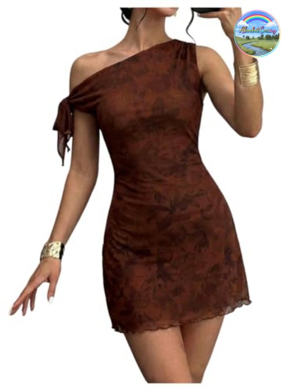 Women's One Shoulder Floral Bodycon Mini Dress Cocktail Party